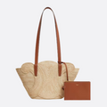 Classic Small Panier Handbag In Raffia and Calf Leather